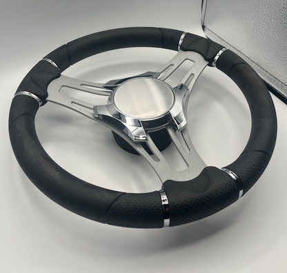 Verona Boat Steering Wheel Gray Brushed Aluminum Spokes
