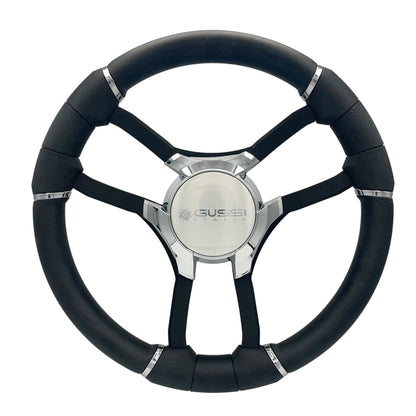 Malera Boat Steering Wheel Black Spokes | Gussi Star Chrome Style