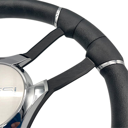 Malera Boat Steering Wheel Black Spokes | Gussi Star Chrome Style