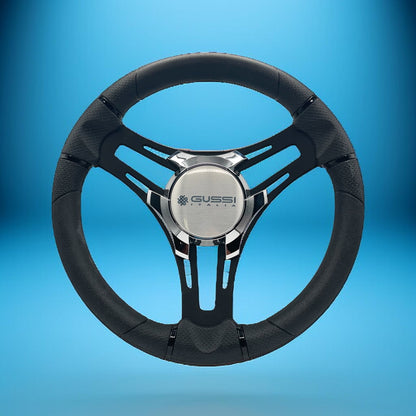 Verona Boat Steering Wheel Black Brushed Alum Spokes | Gussi Italia