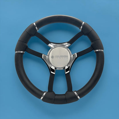 Malera Boat Steering Wheel Black Spokes | Gussi Star Chrome Style