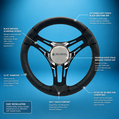 Verona Boat Steering Wheel Black Brushed Alum Spokes | Gussi Italia